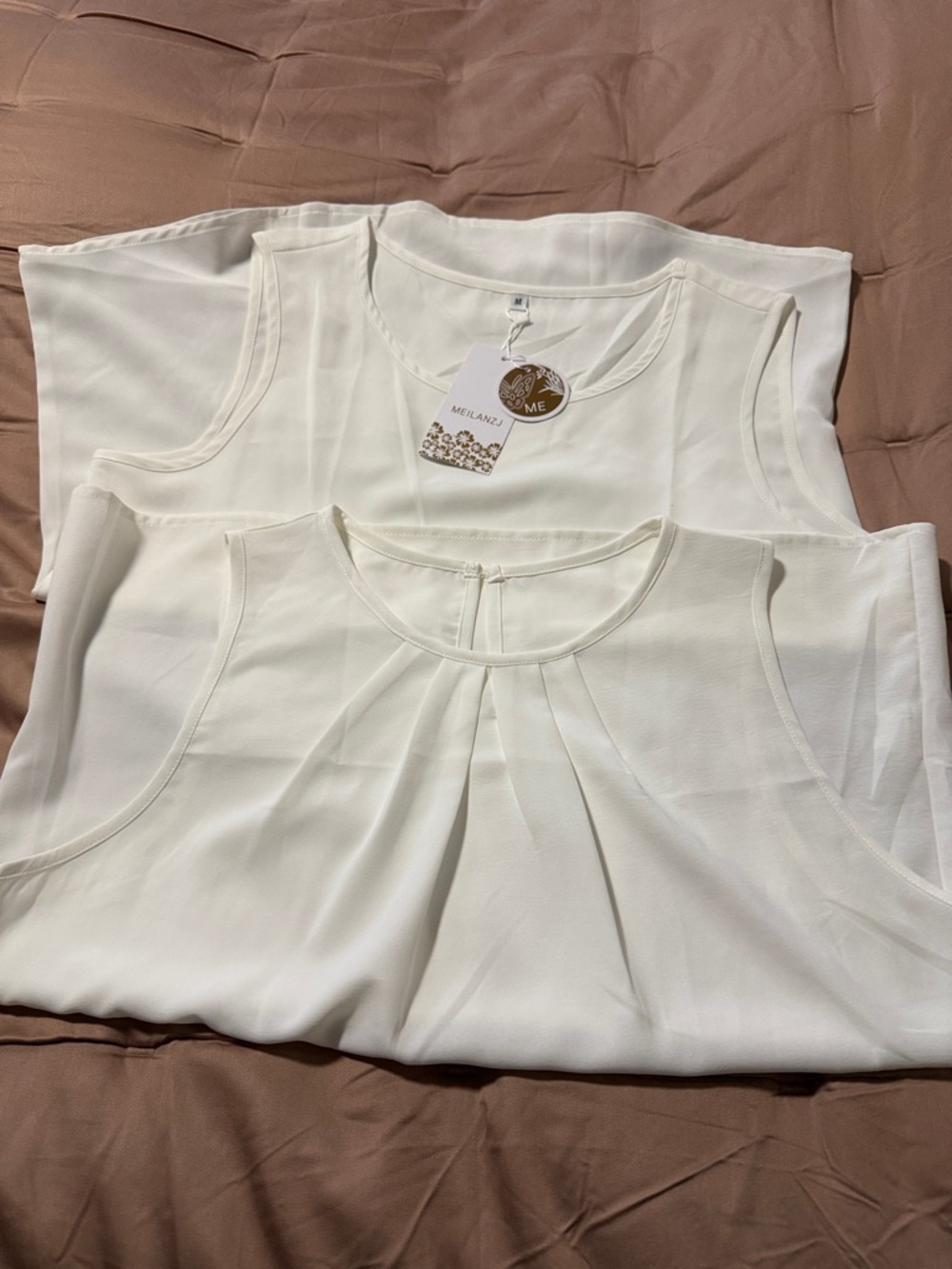 Women's Sleeveless Blouses in Cream - NEW - You Get Both!!! - size Medium